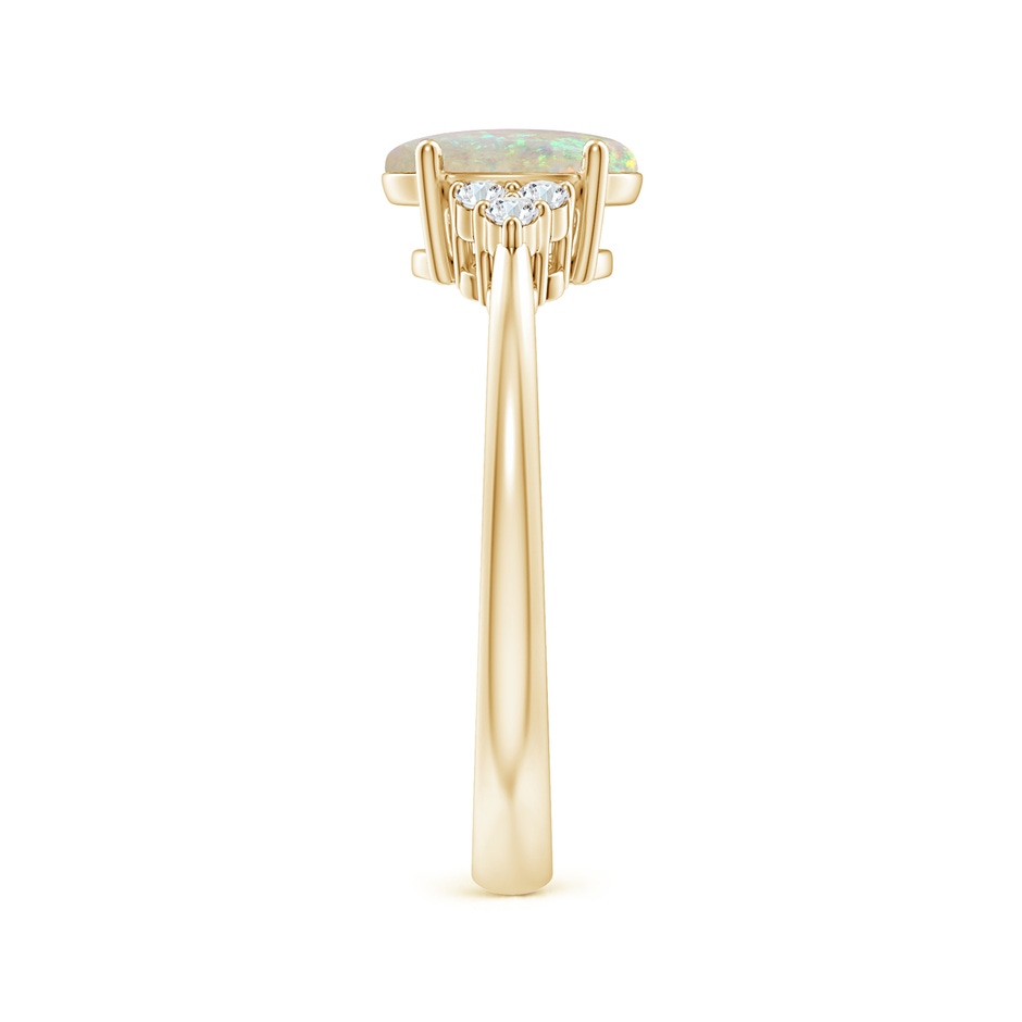 8x6mm AAA Tapered Shank Oval Opal Ring with Trio Diamond Accent in Yellow Gold side 299