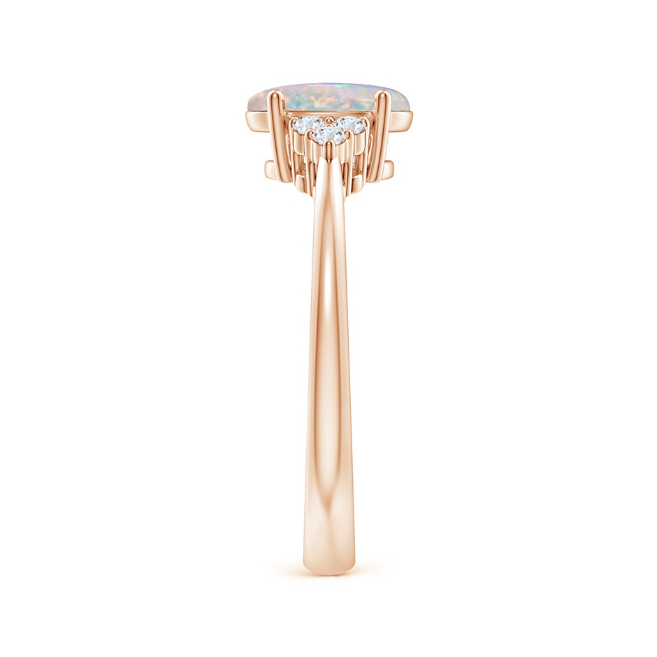 8x6mm AAAA Tapered Shank Oval Opal Ring with Trio Diamond Accent in 18K Rose Gold side 299