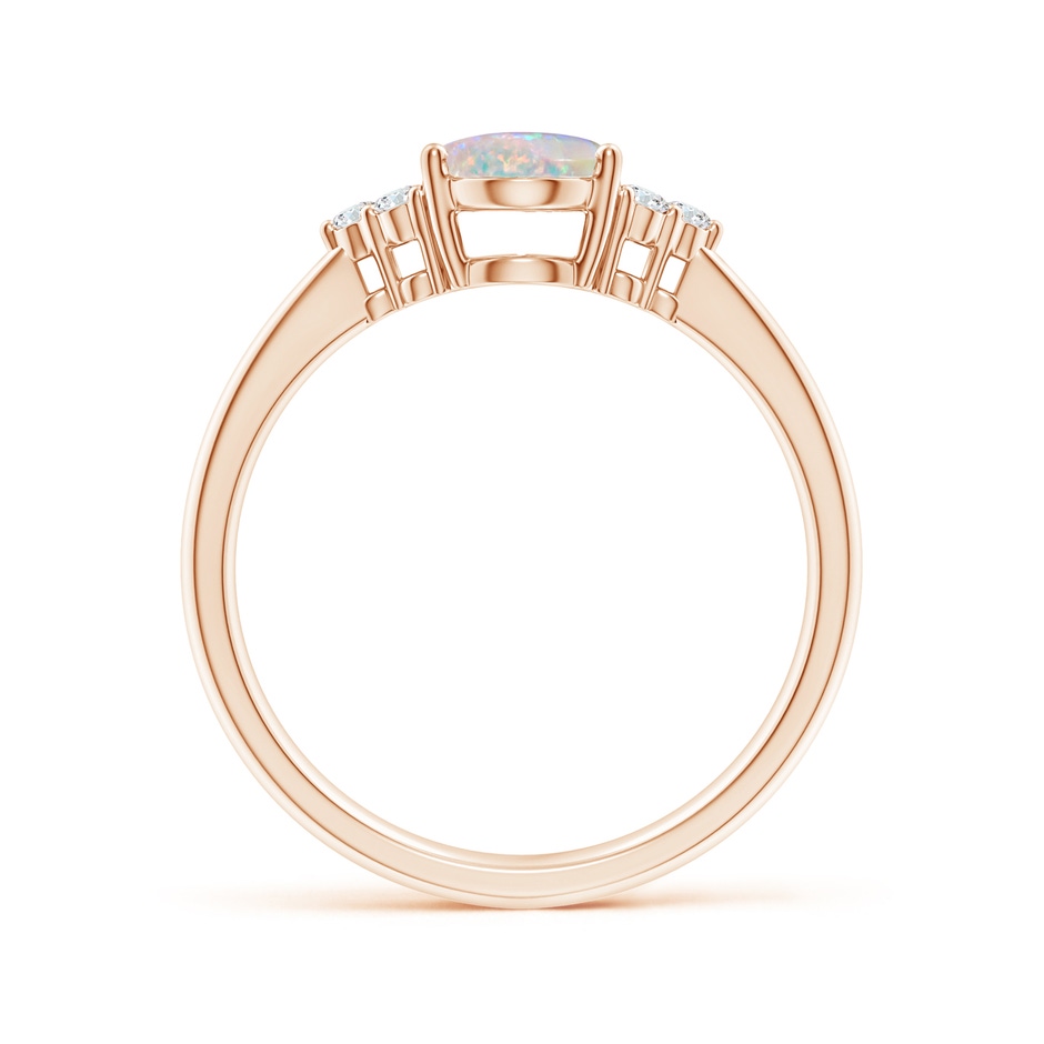 8x6mm AAAA Tapered Shank Oval Opal Ring with Trio Diamond Accent in Rose Gold side 199