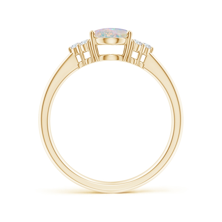 8x6mm AAAA Tapered Shank Oval Opal Ring with Trio Diamond Accent in Yellow Gold side 199