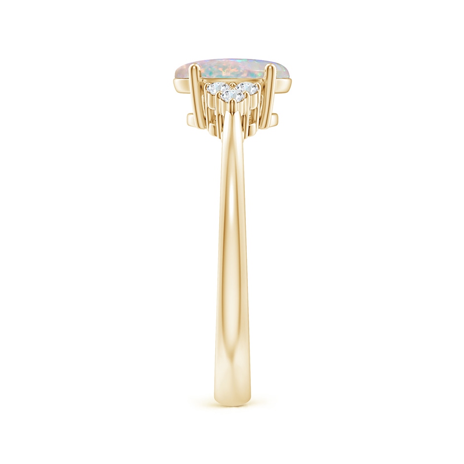 8x6mm AAAA Tapered Shank Oval Opal Ring with Trio Diamond Accent in Yellow Gold side 299