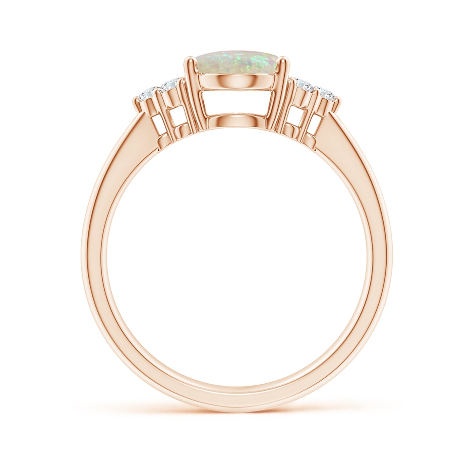 9x7mm AAA Tapered Shank Oval Opal Ring with Trio Diamond Accent in 18K Rose Gold side 199