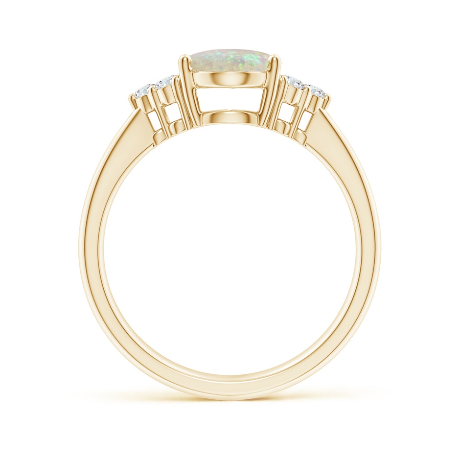 9x7mm AAA Tapered Shank Oval Opal Ring with Trio Diamond Accent in 18K Yellow Gold side 199