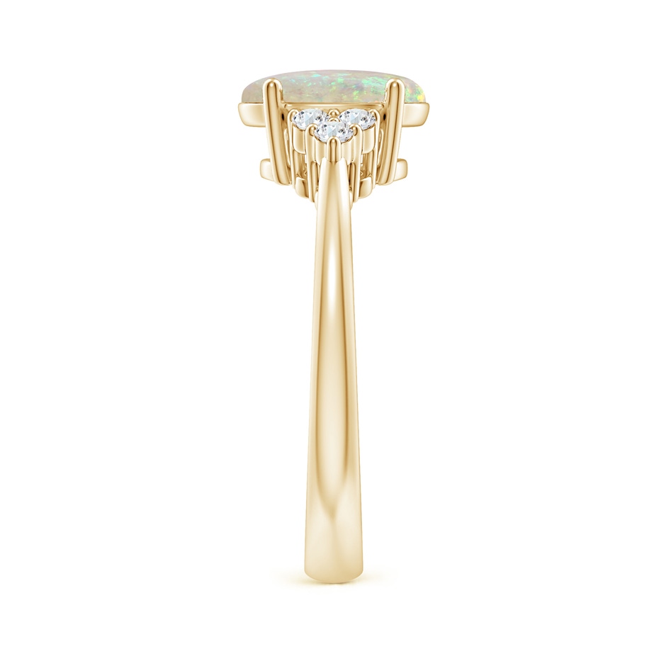 9x7mm AAA Tapered Shank Oval Opal Ring with Trio Diamond Accent in 18K Yellow Gold side 299