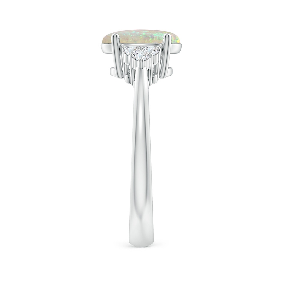 9x7mm AAA Tapered Shank Oval Opal Ring with Trio Diamond Accent in White Gold side 299