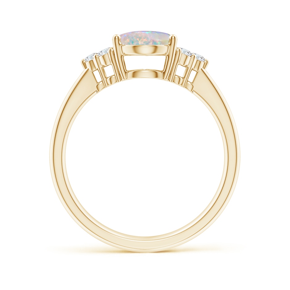 9x7mm AAAA Tapered Shank Oval Opal Ring with Trio Diamond Accent in 18K Yellow Gold side 199