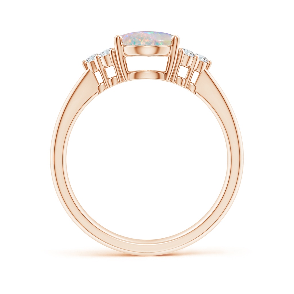 9x7mm AAAA Tapered Shank Oval Opal Ring with Trio Diamond Accent in Rose Gold Side-1