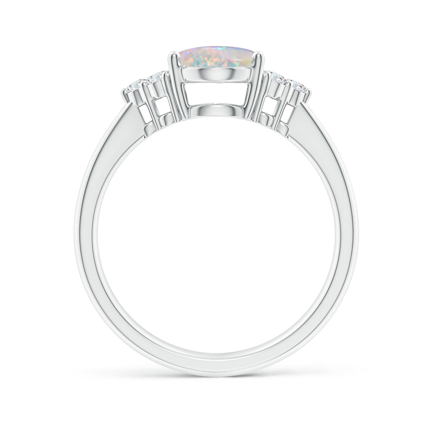 9x7mm AAAA Tapered Shank Oval Opal Ring with Trio Diamond Accent in White Gold