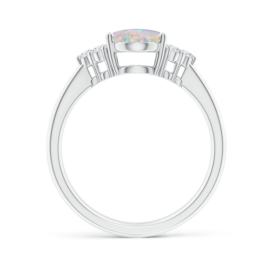 9x7mm AAAA Tapered Shank Oval Opal Ring with Trio Diamond Accent in White Gold side 199