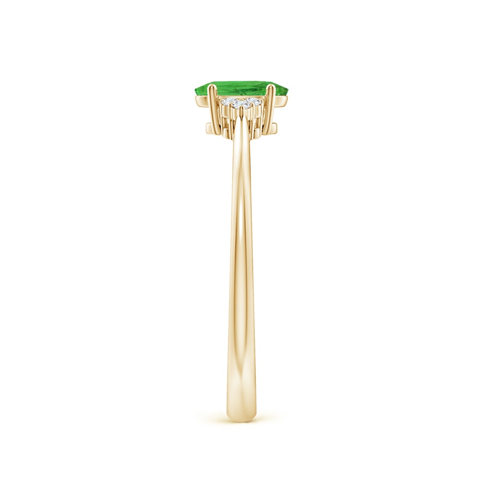 6x4mm AA Tapered Shank Oval Tsavorite Ring with Trio Diamond Accent in Yellow Gold side 299