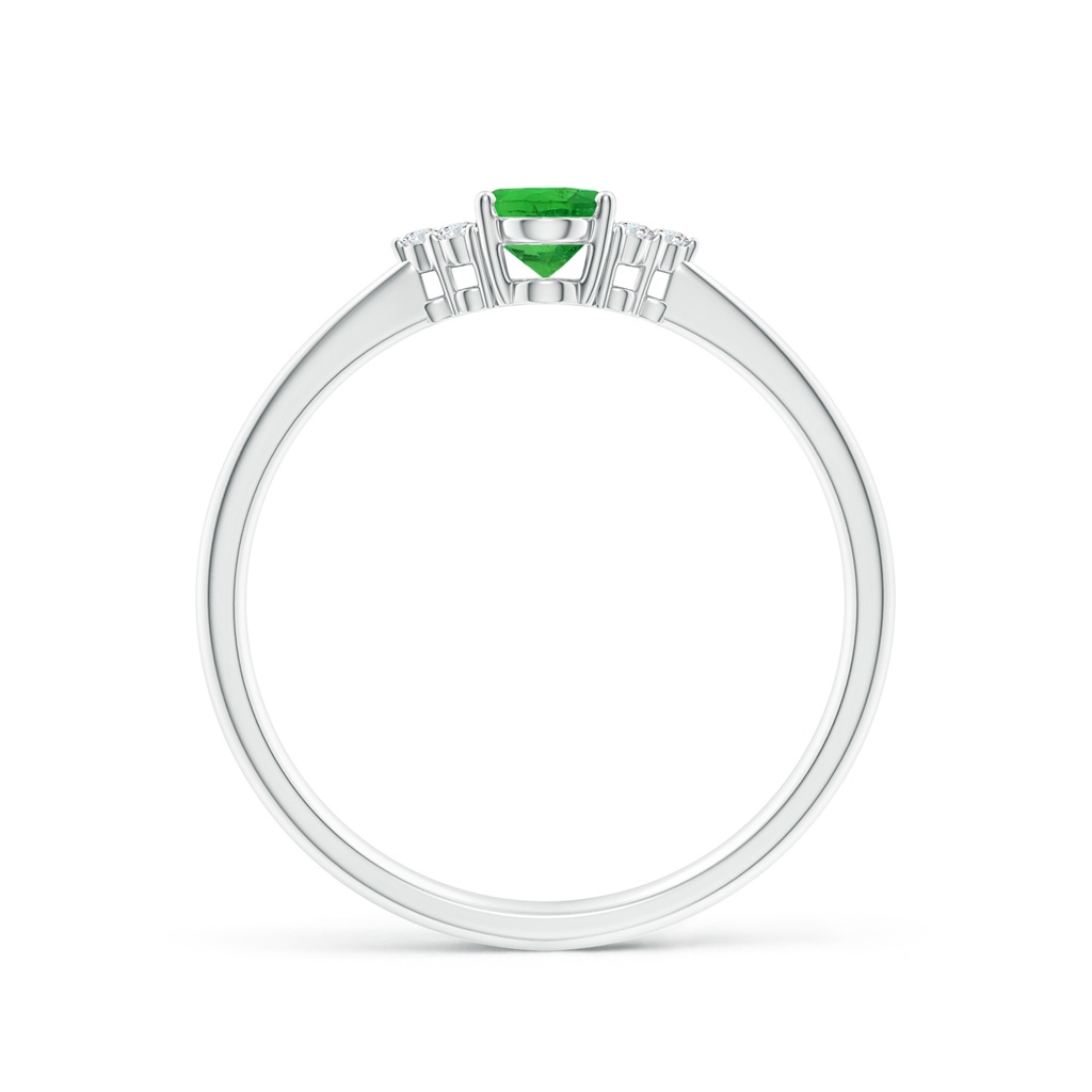 6x4mm AAA Tapered Shank Oval Tsavorite Ring with Trio Diamond Accent in White Gold Side-1