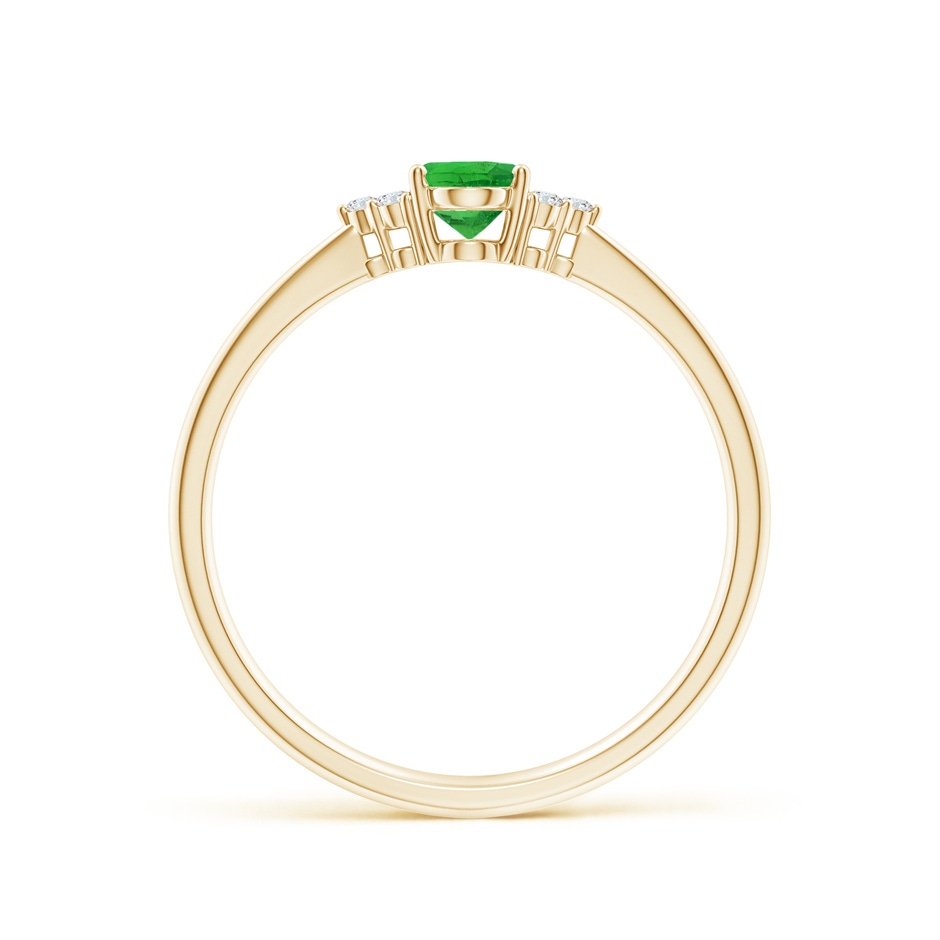 6x4mm AAA Tapered Shank Oval Tsavorite Ring with Trio Diamond Accent in Yellow Gold side-1