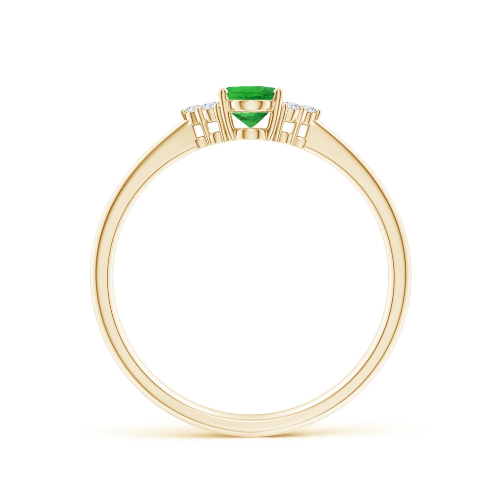 6x4mm AAA Tapered Shank Oval Tsavorite Ring with Trio Diamond Accent in Yellow Gold - side 199