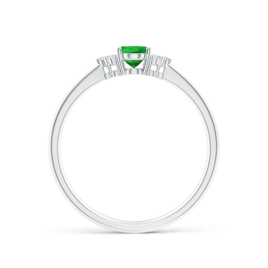 6x4mm AAAA Tapered Shank Oval Tsavorite Ring with Trio Diamond Accent in P950 Platinum side-1