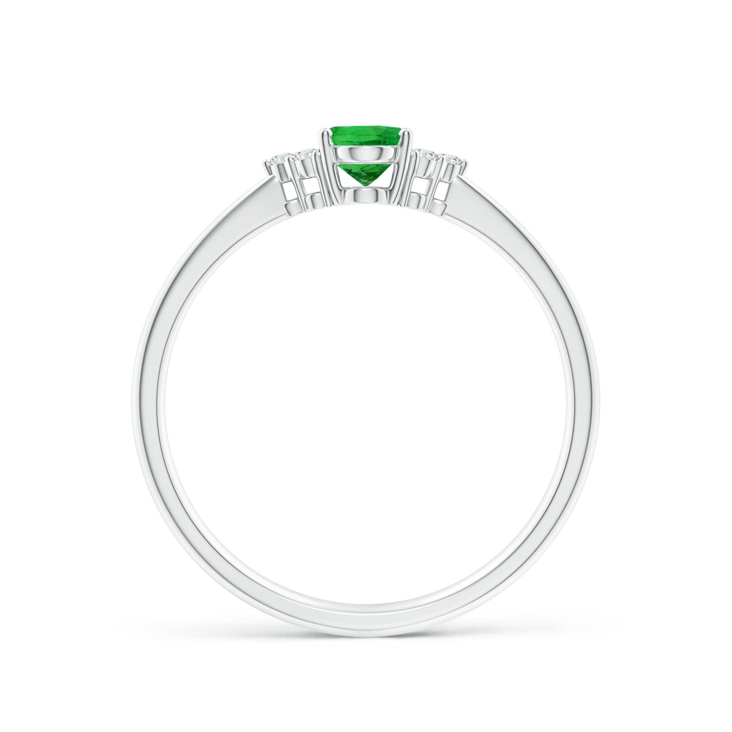 6x4mm AAAA Tapered Shank Oval Tsavorite Ring with Trio Diamond Accent in White Gold