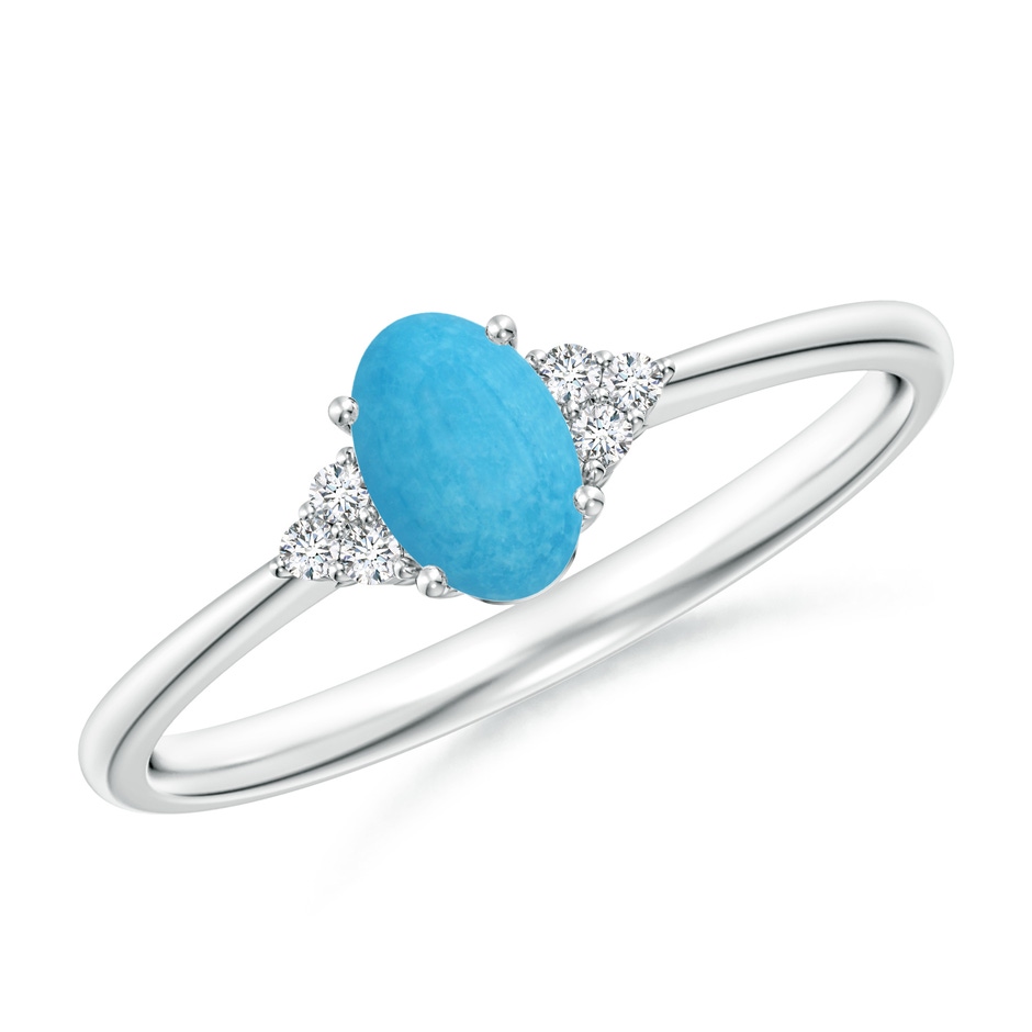6x4mm A Tapered Shank Oval Turquoise Ring with Trio Diamond Accent in White Gold 