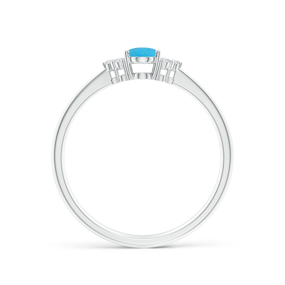 6x4mm A Tapered Shank Oval Turquoise Ring with Trio Diamond Accent in White Gold side-1