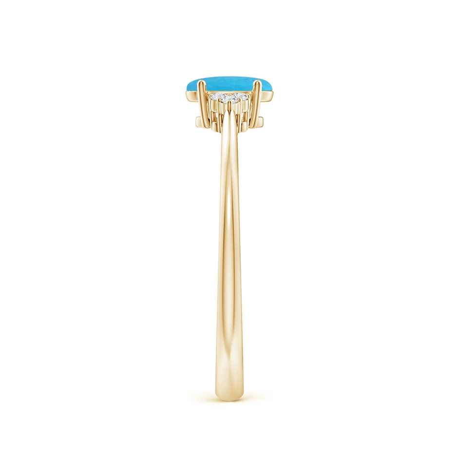 6x4mm A Tapered Shank Oval Turquoise Ring with Trio Diamond Accent in Yellow Gold side-2