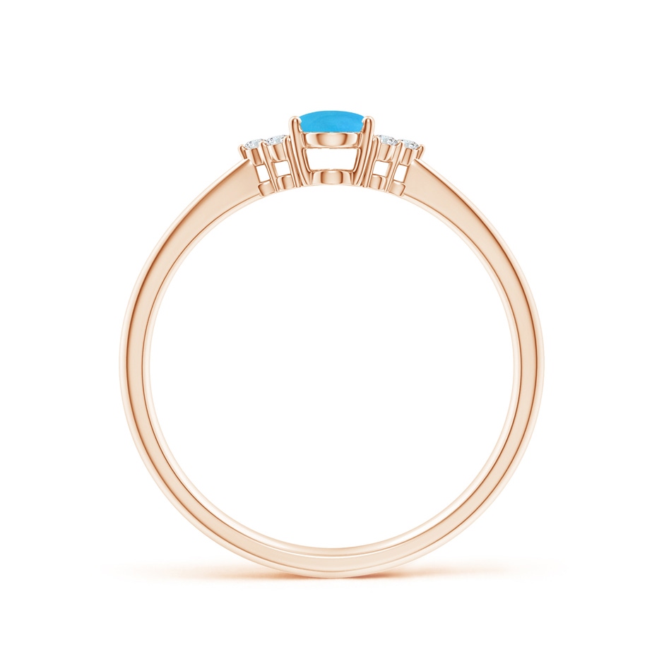 6x4mm AAAA Tapered Shank Oval Turquoise Ring with Trio Diamond Accent in Rose Gold side-1