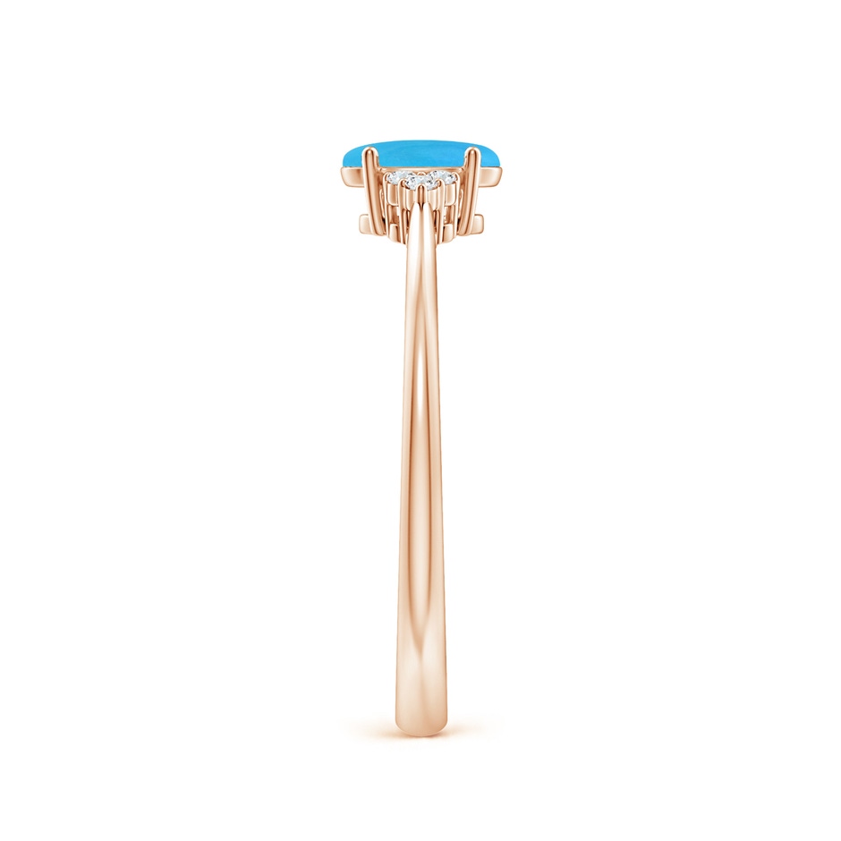 6x4mm AAAA Tapered Shank Oval Turquoise Ring with Trio Diamond Accent in Rose Gold side-2