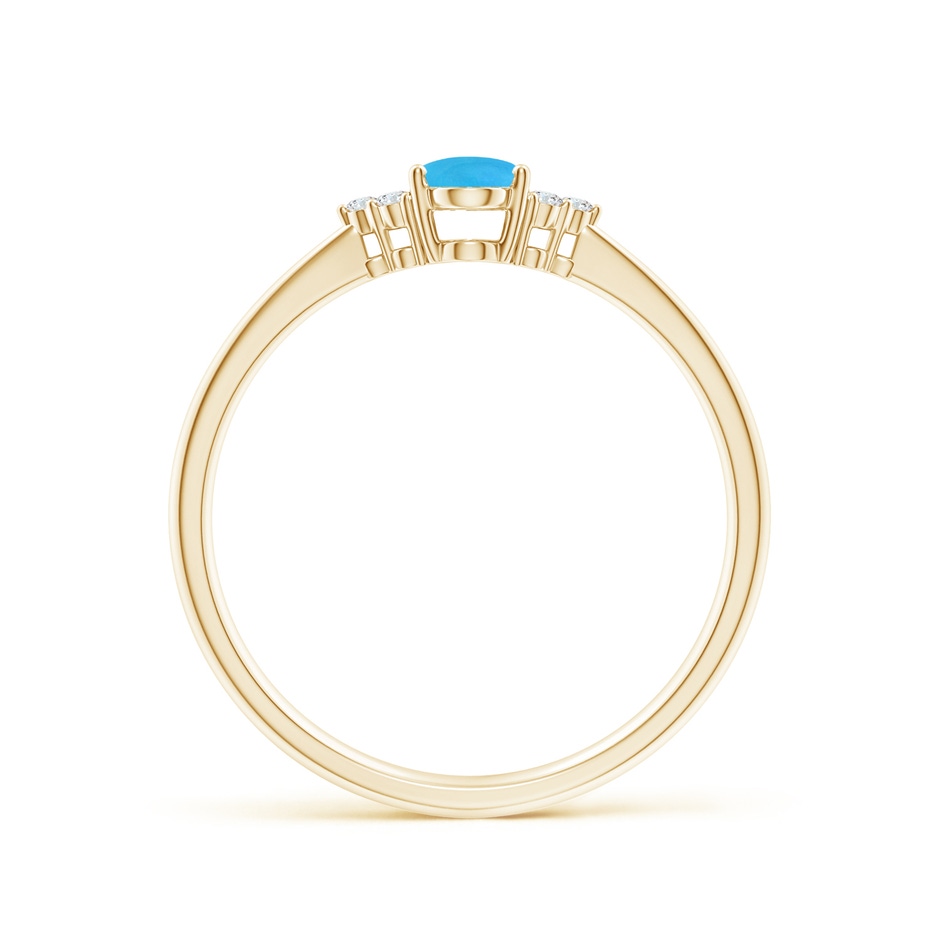 6x4mm AAAA Tapered Shank Oval Turquoise Ring with Trio Diamond Accent in Yellow Gold side-1