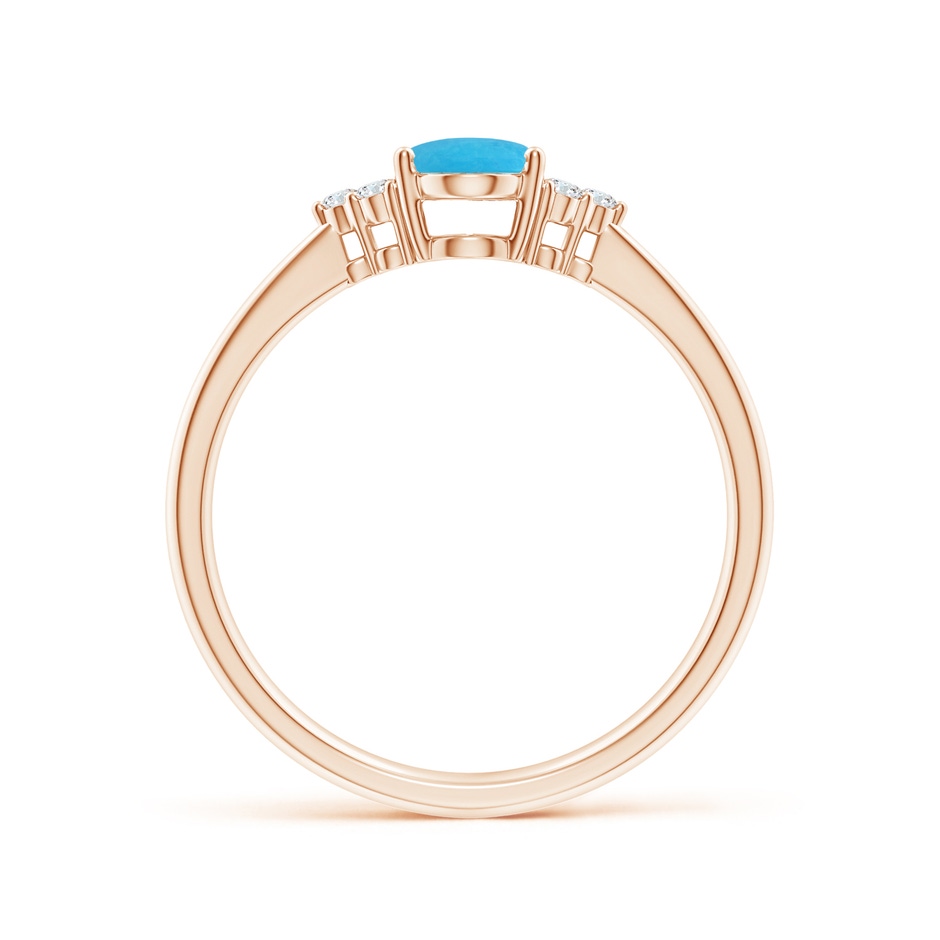 7x5mm A Tapered Shank Oval Turquoise Ring with Trio Diamond Accent in Rose Gold side-1