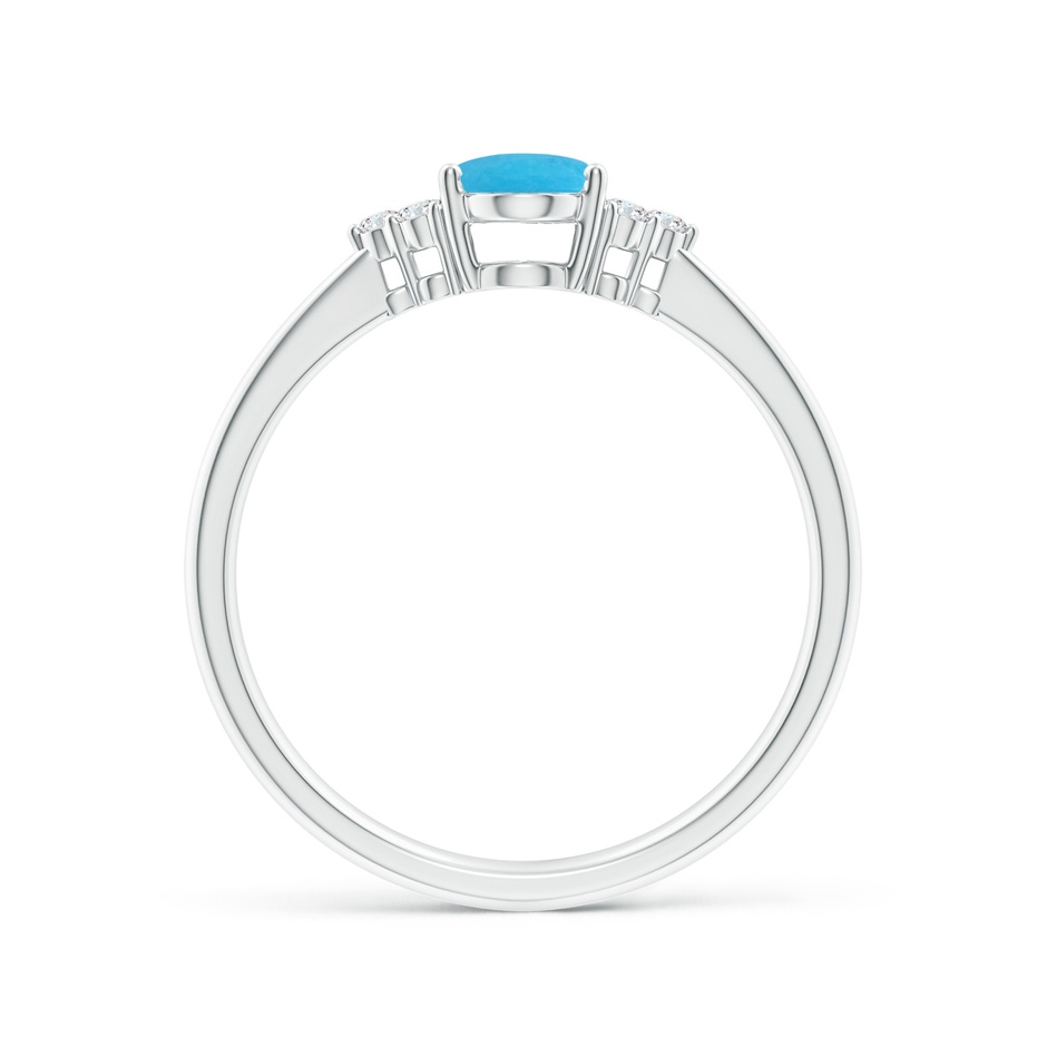 7x5mm A Tapered Shank Oval Turquoise Ring with Trio Diamond Accent in White Gold side-1