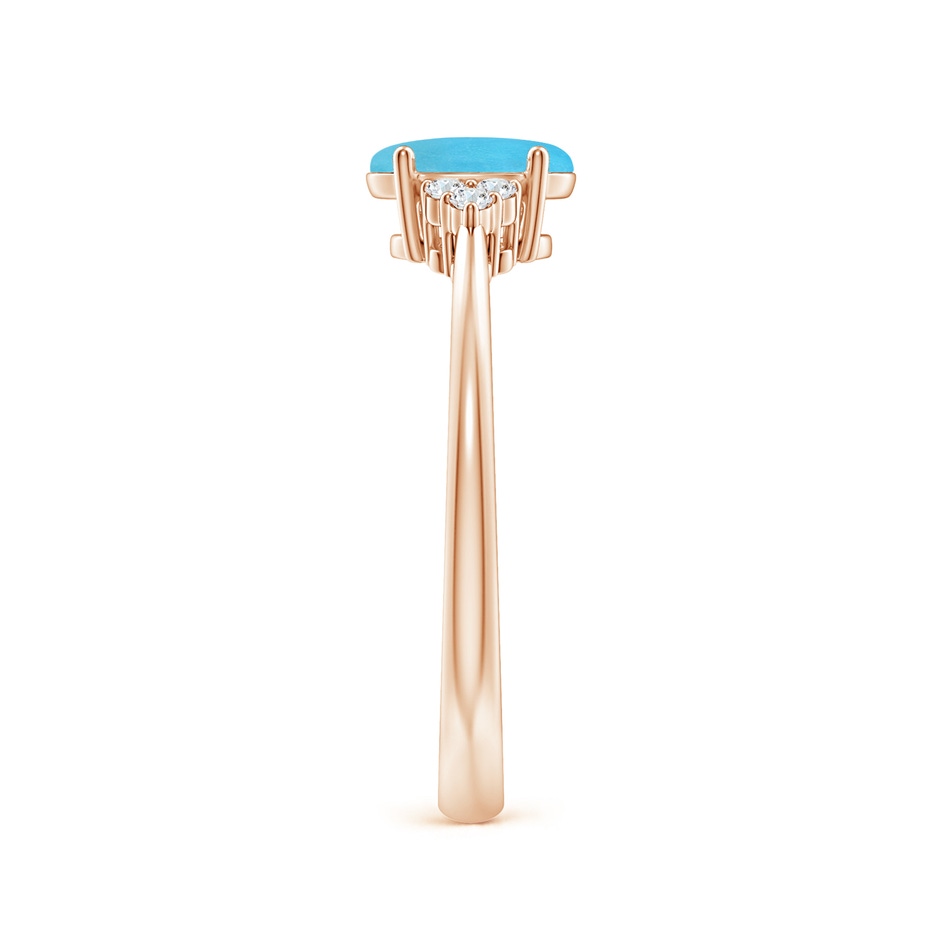 7x5mm AA Tapered Shank Oval Turquoise Ring with Trio Diamond Accent in Rose Gold side-2