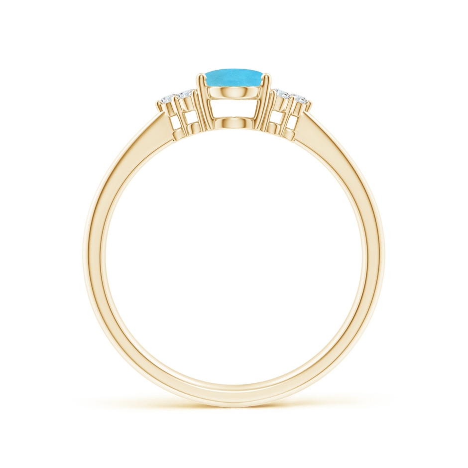 7x5mm AA Tapered Shank Oval Turquoise Ring with Trio Diamond Accent in Yellow Gold side-1