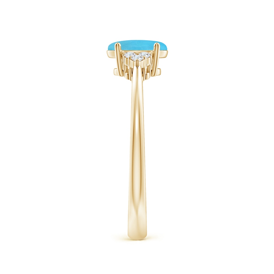7x5mm AA Tapered Shank Oval Turquoise Ring with Trio Diamond Accent in Yellow Gold side-2