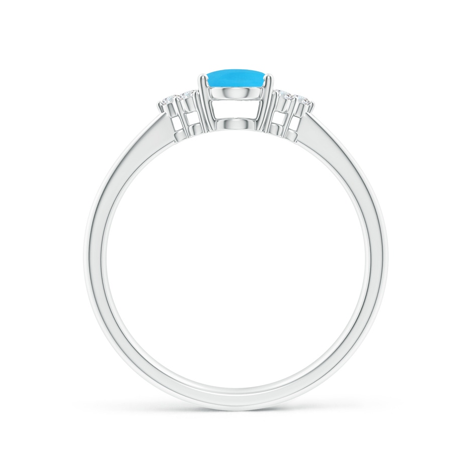 7x5mm AAA Tapered Shank Oval Turquoise Ring with Trio Diamond Accent in White Gold side-1