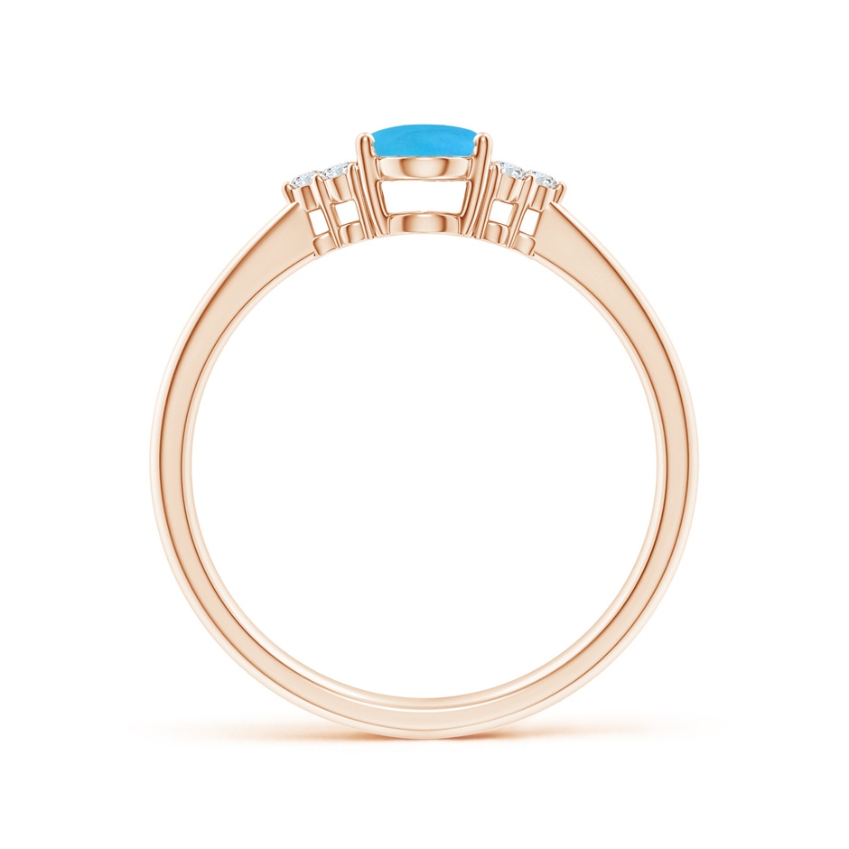 7x5mm AAAA Tapered Shank Oval Turquoise Ring with Trio Diamond Accent in Rose Gold side-1