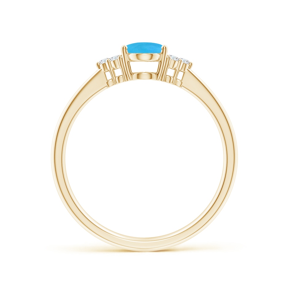 7x5mm AAAA Tapered Shank Oval Turquoise Ring with Trio Diamond Accent in Yellow Gold side-1