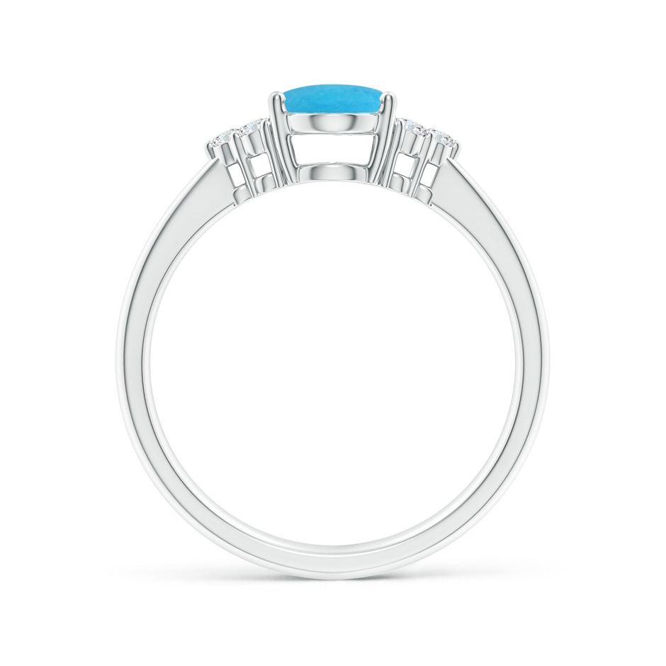8x6mm A Tapered Shank Oval Turquoise Ring with Trio Diamond Accent in White Gold side-1