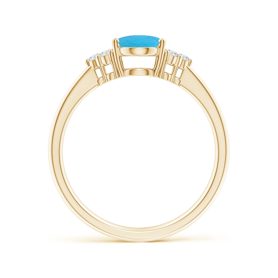 8x6mm A Tapered Shank Oval Turquoise Ring with Trio Diamond Accent in Yellow Gold side-1