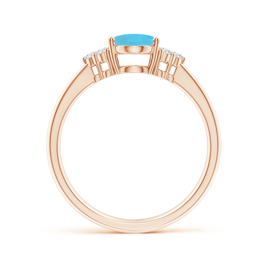 8x6mm AA Tapered Shank Oval Turquoise Ring with Trio Diamond Accent in Rose Gold side-1