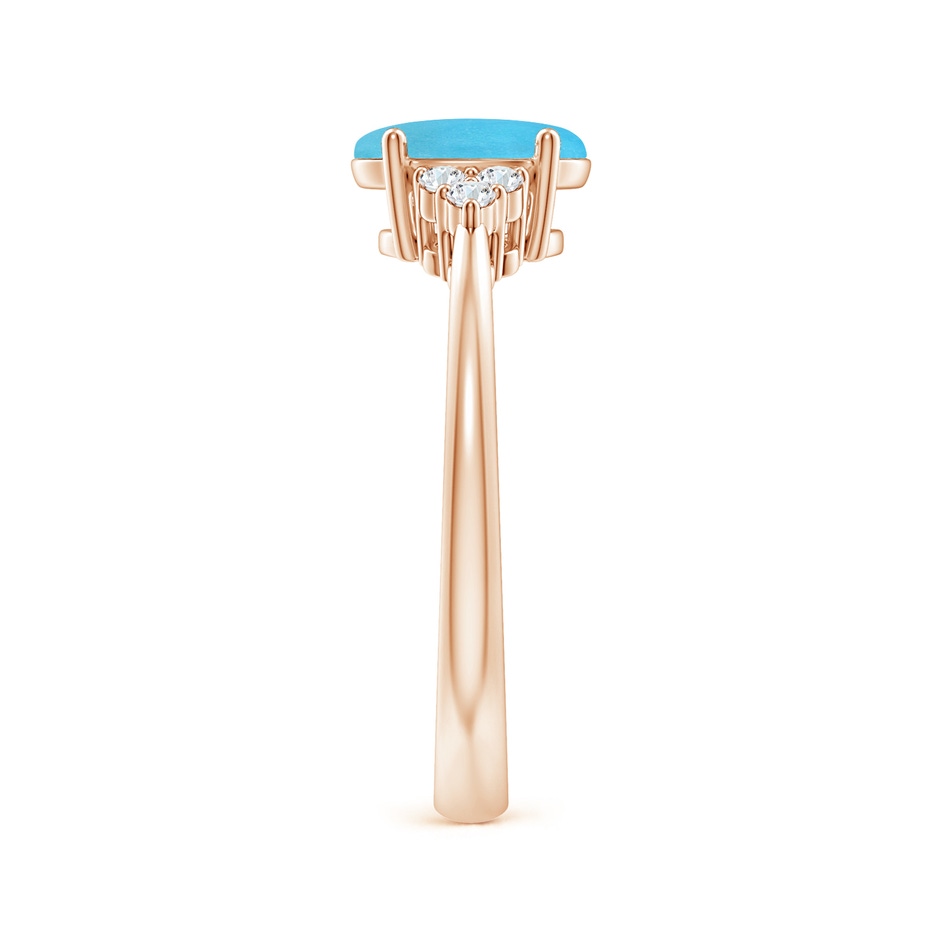 8x6mm AA Tapered Shank Oval Turquoise Ring with Trio Diamond Accent in Rose Gold side-2