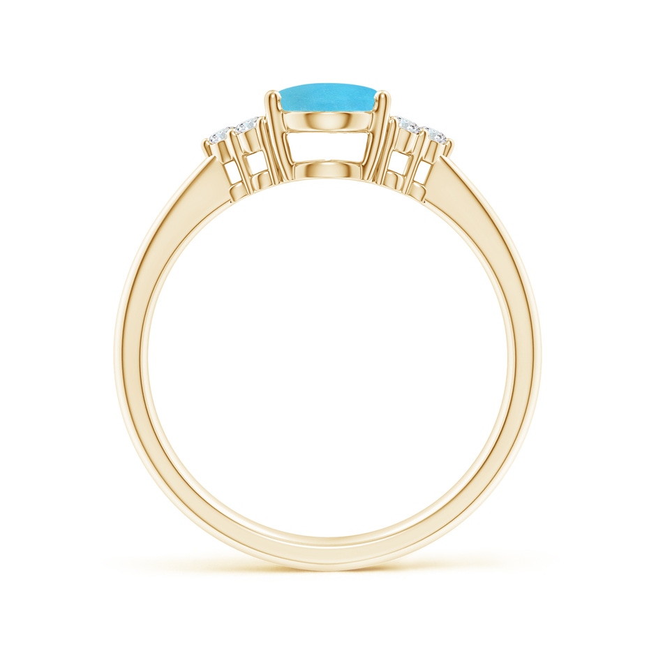 8x6mm AA Tapered Shank Oval Turquoise Ring with Trio Diamond Accent in Yellow Gold side-1