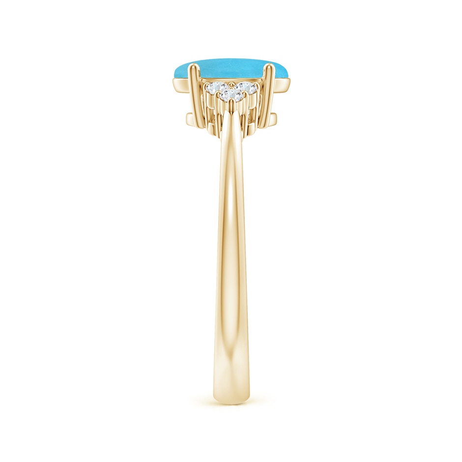 8x6mm AA Tapered Shank Oval Turquoise Ring with Trio Diamond Accent in Yellow Gold side-2