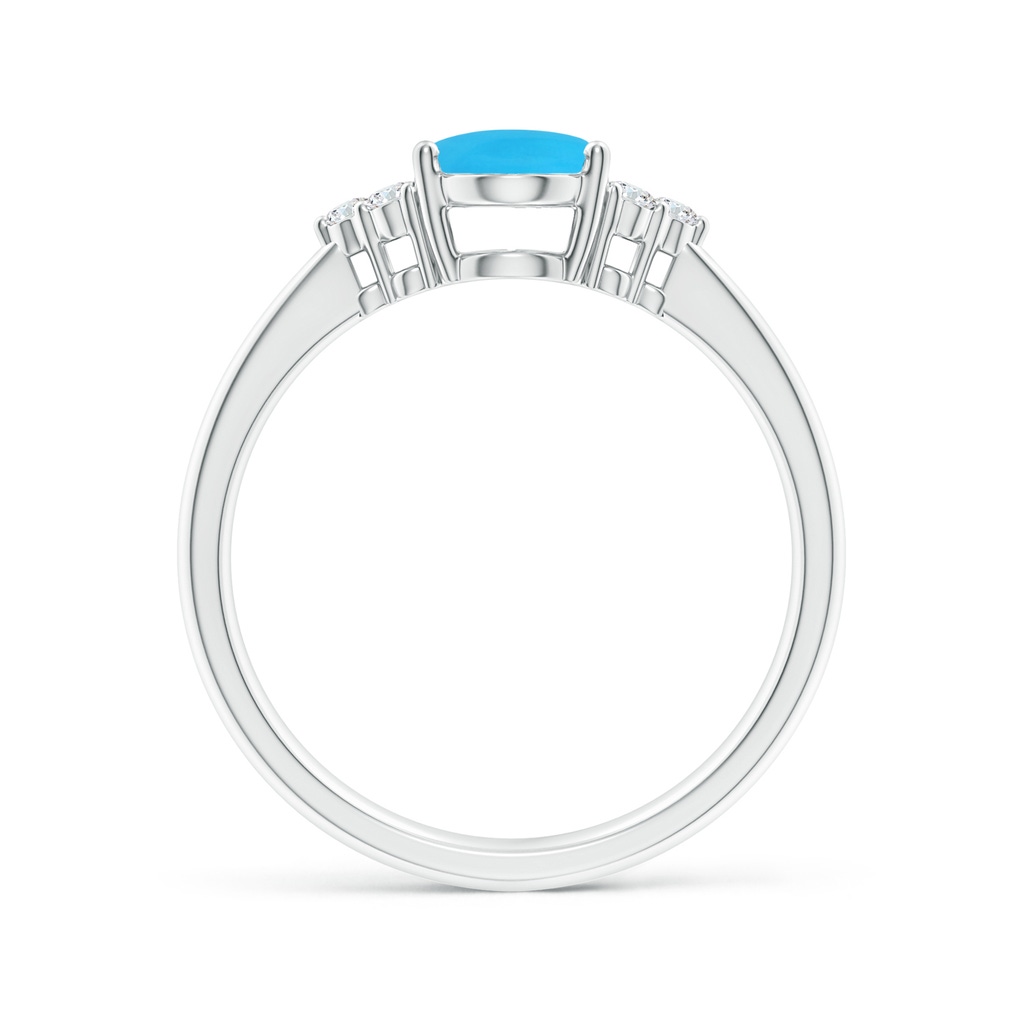 8x6mm AAA Tapered Shank Oval Turquoise Ring with Trio Diamond Accent in White Gold Side-1