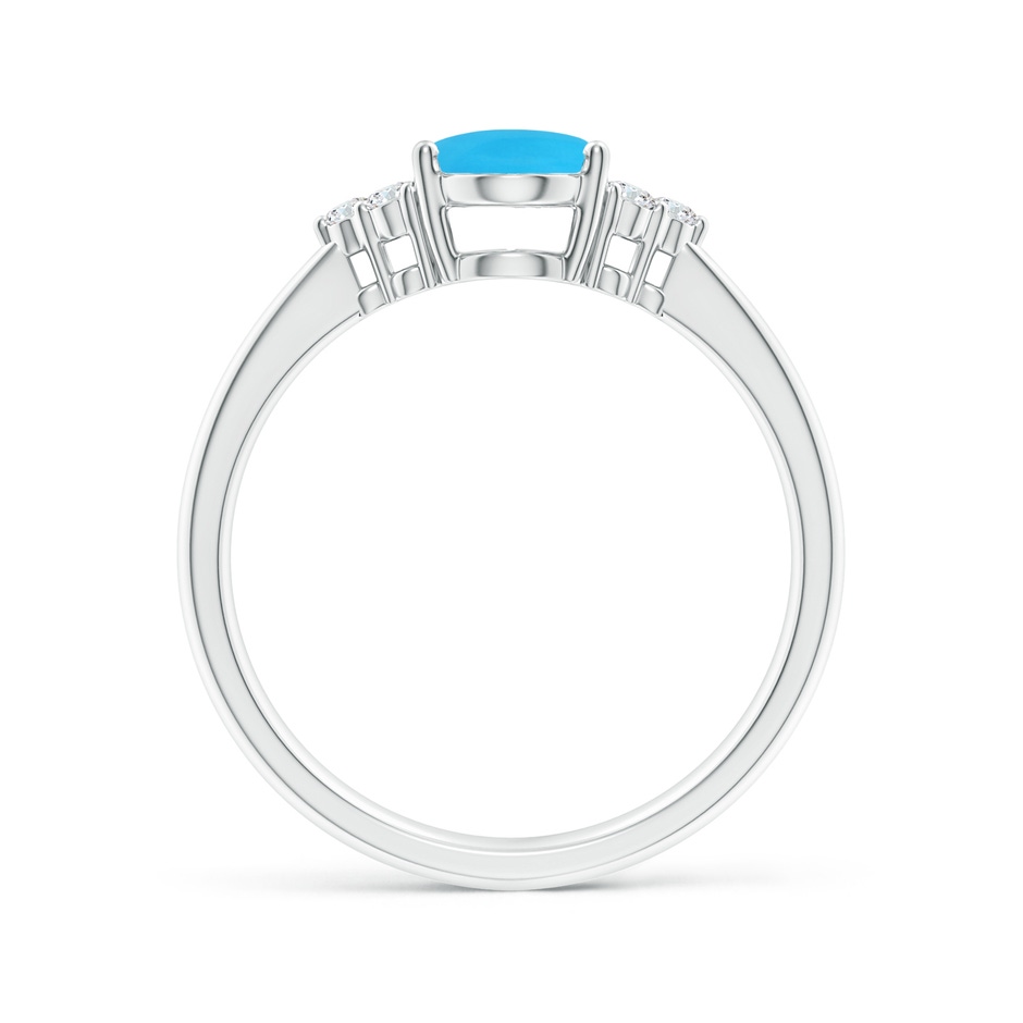 8x6mm AAA Tapered Shank Oval Turquoise Ring with Trio Diamond Accent in White Gold side-1