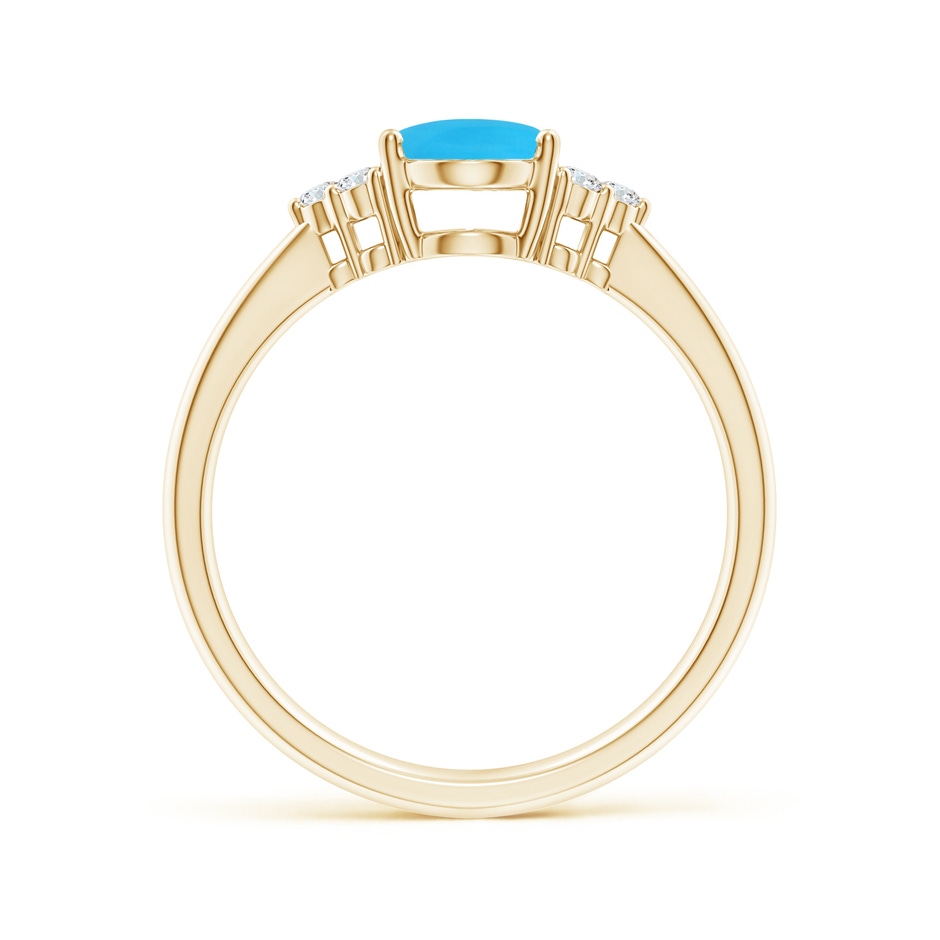 8x6mm AAA Tapered Shank Oval Turquoise Ring with Trio Diamond Accent in Yellow Gold side-1