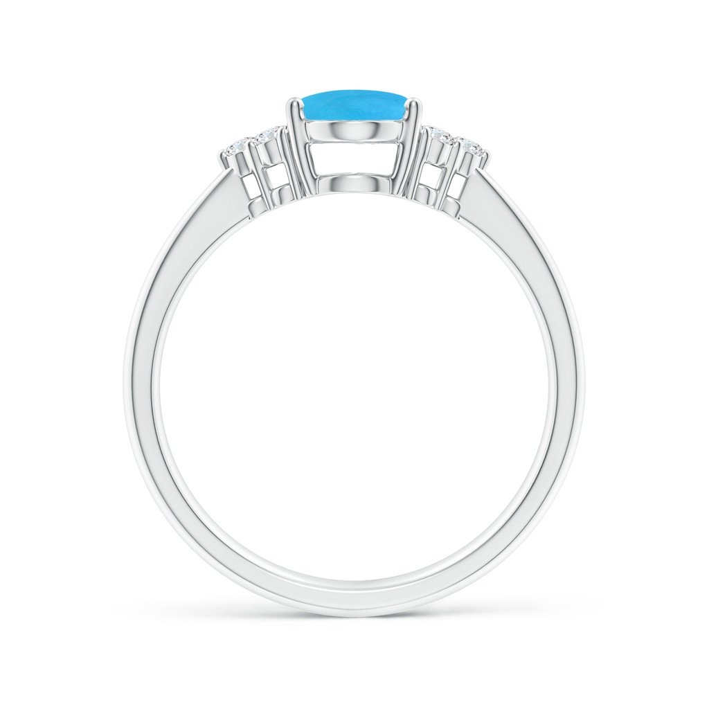 8x6mm AAAA Tapered Shank Oval Turquoise Ring with Trio Diamond Accent in White Gold Side-1