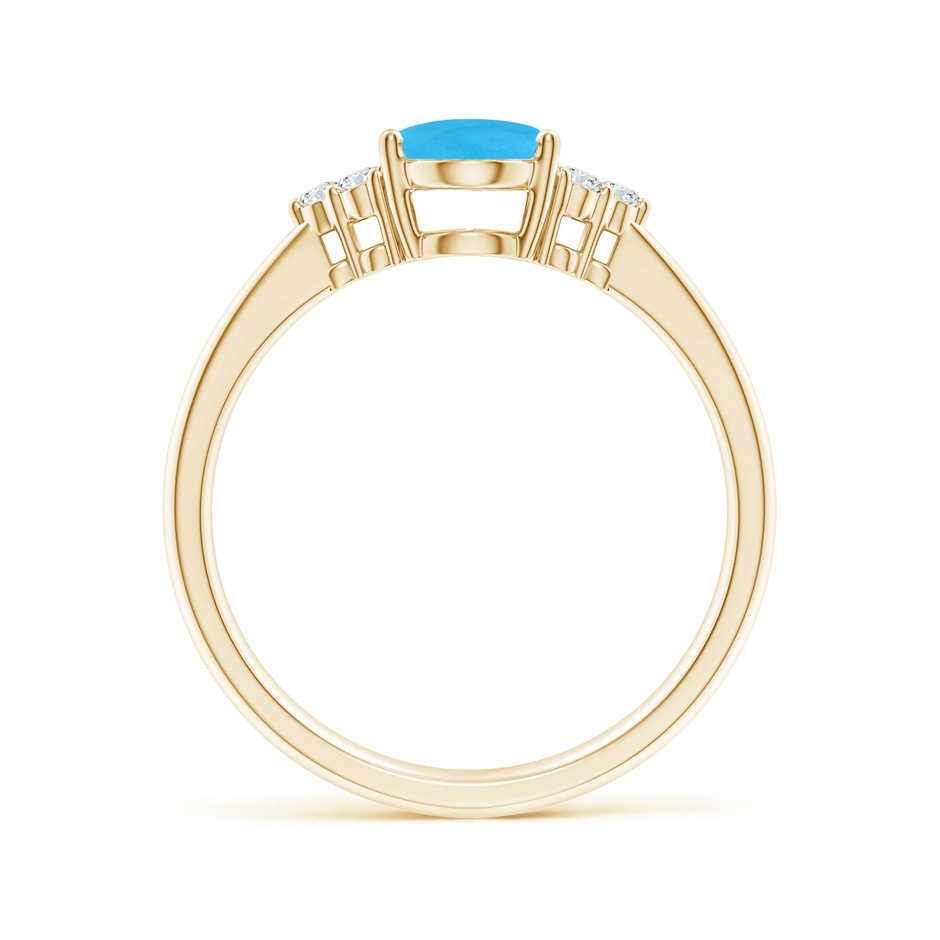 8x6mm AAAA Tapered Shank Oval Turquoise Ring with Trio Diamond Accent in Yellow Gold side-1