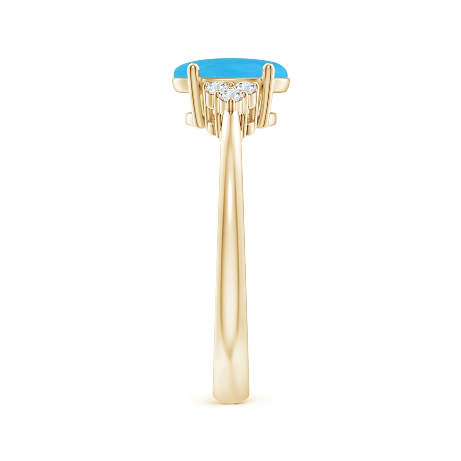 8x6mm AAAA Tapered Shank Oval Turquoise Ring with Trio Diamond Accent in Yellow Gold side-2