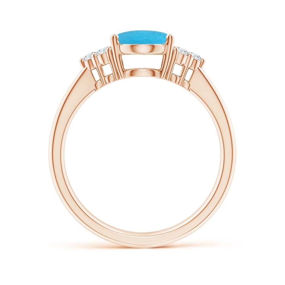 9x7mm A Tapered Shank Oval Turquoise Ring with Trio Diamond Accent in Rose Gold side-1