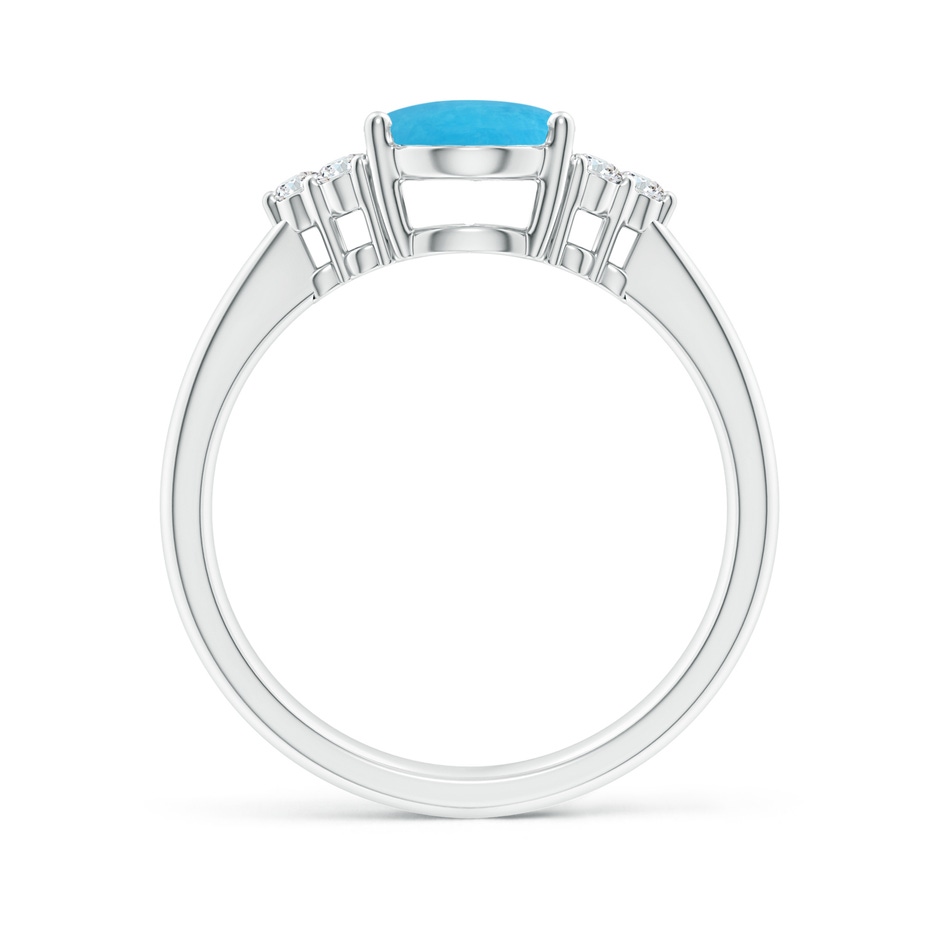 9x7mm A Tapered Shank Oval Turquoise Ring with Trio Diamond Accent in White Gold side-1