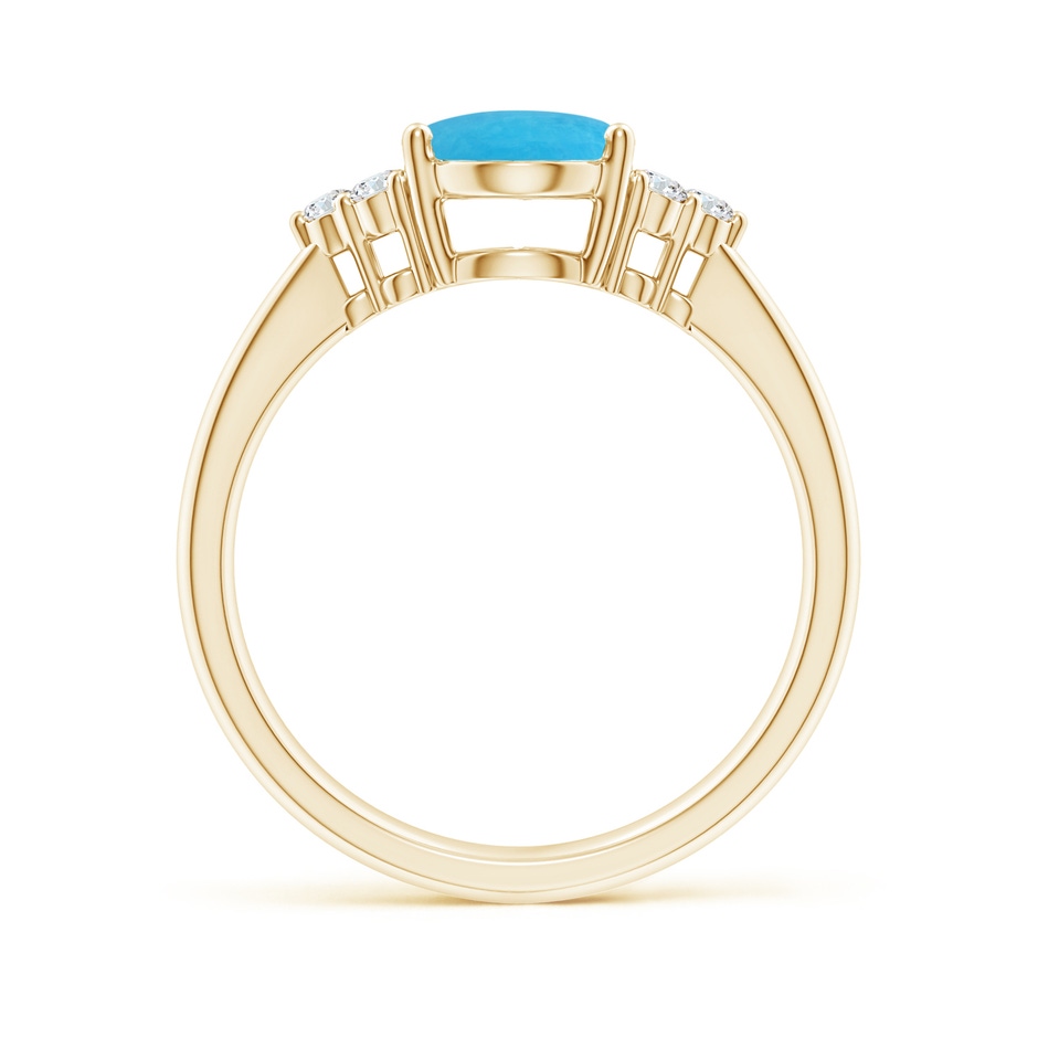 9x7mm A Tapered Shank Oval Turquoise Ring with Trio Diamond Accent in Yellow Gold side-1