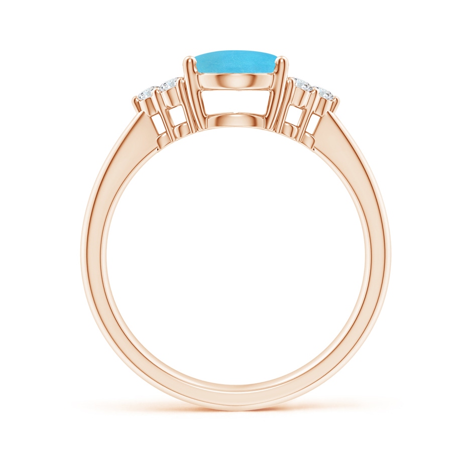 9x7mm AA Tapered Shank Oval Turquoise Ring with Trio Diamond Accent in Rose Gold side-1