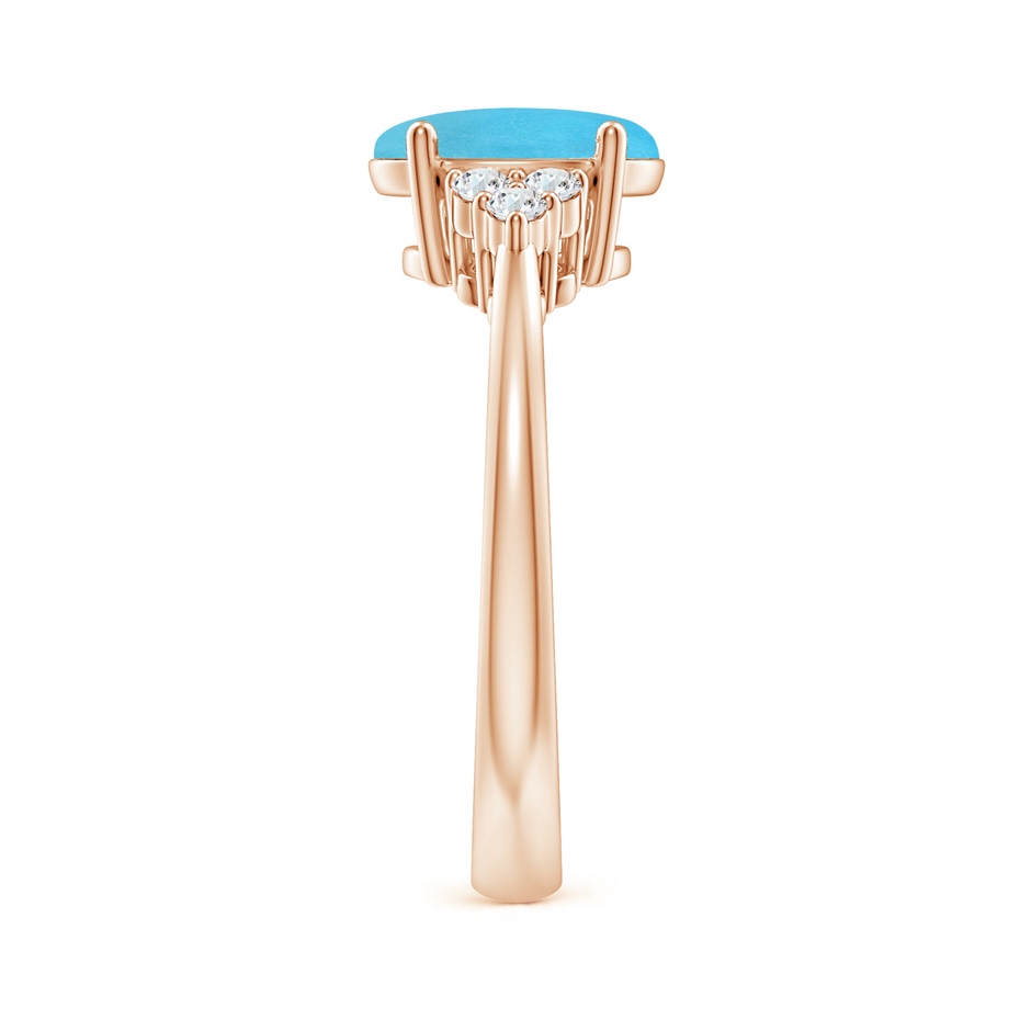 9x7mm AA Tapered Shank Oval Turquoise Ring with Trio Diamond Accent in Rose Gold side-2